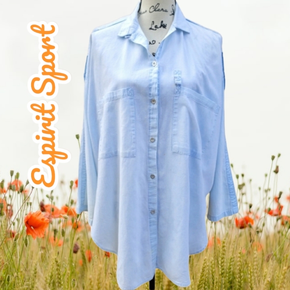 ESPIRIT Sport Light Denim Top - Picture 1 of 8